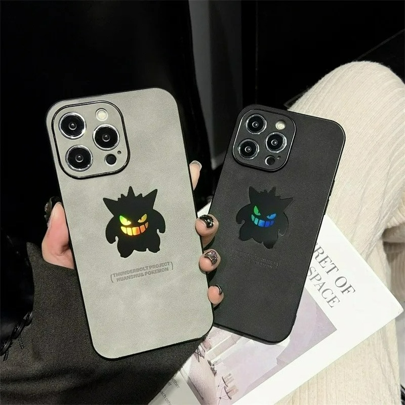 Phone Cases Unique - الكرتون أنيمي Gengar الجلود الملمس الليزر